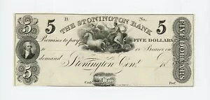 1800 年代の $5 The Stonington Bank - コネチカット州ストニントン Note AU