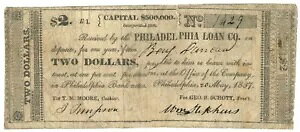 1837 Philadelphia Loan Co.AyVojAB $2 Note No.1429 P403 305-531 (59175)