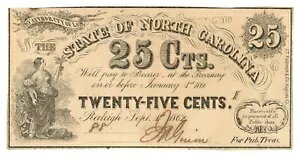 1862 ノースカロライナ州ローリー、ノースカロライナ州 25c Note No.88 CR185A (59121)