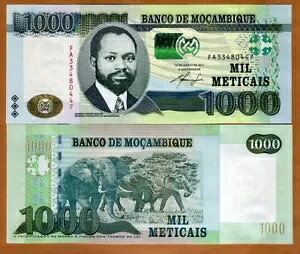 モザンビーク、1000 メティカイ、2011 年、P-154、UNC ゾウ