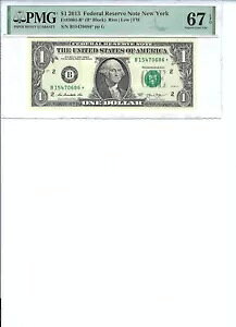 2013 $1 FRN FR3001-B* PMG 67 Gem UNC EPQAj[[N * S/N B15470686* ɒӂĂB