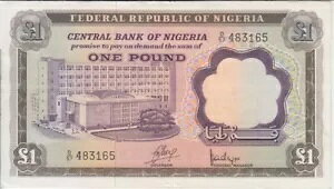 ナイジェリア紙幣 P12a-3165 1 ポンド pfx B/57、VF-EF 結合します