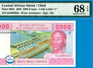C.A.S /C CHAD-2000 FRS-2002-S/N 023699368-P.608C *PMG 68 SUPERB GEM UNC*�g�b�v �|�b�v*