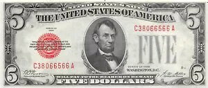 米国 $5 シリーズ 1928 ブロック C-A 流通紙幣 RRY