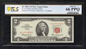 FR�B 1513 1963 $2 �@��ʉݕč����� PCGS ������� UNC-66PPQ (D)