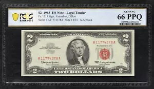 FR�B 1513 1963 $2 �@��ʉݕč����� PCGS ������� UNC-66PPQ (B)