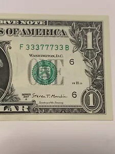 バイナリ ファンシー シリアル番号 F 3337-7733 B $1 Note F District B Run FW Print 2017A