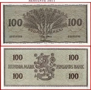 tBh 100 MARKKAA 1955 P 91 XF++/AUNC 100$ 瑗