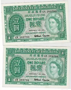 }Y} *F2157 ` NC[ GUxX QEII 1959 $1 6M389798-799 2 jO UNC