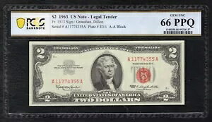 FR�B 1513 1963 $2 �@��ʉݕč����� PCGS ������� UNC-66PPQ