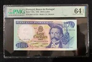 |gK Banco de Portugal 100 Escudos 1965 Pick#169a PMG 64 EPQ Choice UNC