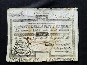 1796 N o`J C^A 󏭂ȑ^ Assignat 5 Scudi S. MONTE di PIETA'
