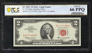 FR�B 1513 1963 $2 �@��ʉݕč����� PCGS ������� UNC-66PPQ (E)