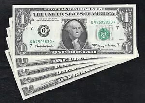 (5) 連続 1963-A $1 *星* FRN 連邦準備銀行紙幣 シカゴ、IL GEM UNC