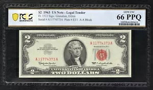 FR�B 1513 1963 $2 �@��ʉݕč����� PCGS ������� UNC-66PPQ (H)