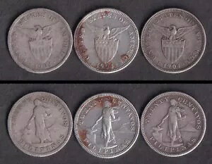 1904-S 3 枚 - 20 センタボス US フィリピン アメリカ合衆国銀貨 #A1
