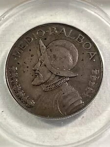 1930 パナマ 1/2 バルボア銀貨 ANACS ロー ミンテージによる AU 55 グレード