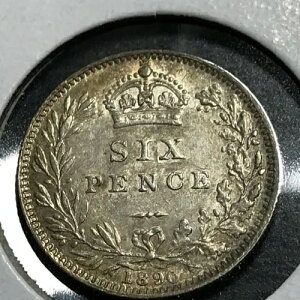 1890年イギリス銀貨6ペンス未流通コインに近い