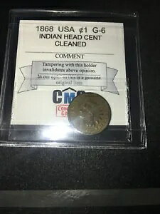 1868年 アメリカ、インディアンヘッド、小型1セント、クリーニング済み