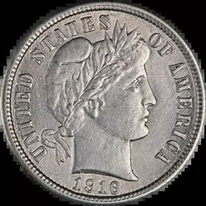 1916-P Barber Dime - Executive Coin Company ����̃N���[�j���O�ς݂̂��������i