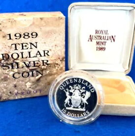1989 オーストラリア クイーンズランド州 .925 シルバー プルーフ $10 コイン 箱付き