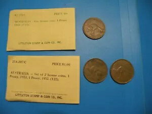 �I�[�X�g�����A 1 �y�j�[ 1944. 1951, 1952 Littleton Stamp & Coin Co �� 3coins M10