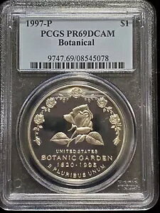 1997-P $1 �V���o�[ Commem �{�^�j�J�� PCGS �v���[�t 69 �f�B�[�v �J���I (Z-0271)