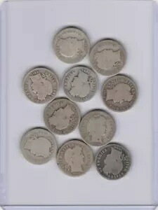 BARBER DIME �V���o�[ �A���e�B�[�N ���b�g 10 �̃����_���ȓ��t�̗��ʃR�C��