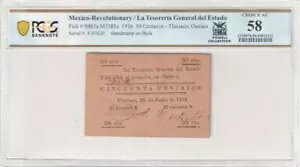 Mex Rev/La Tesoreria Gen del Estado P#S963a M3385a 1916 50 Centavos PCGS ChAU 58