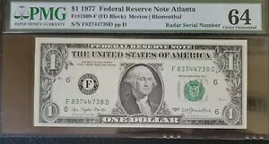1 ドル 1977 レーダー シリアル番号 連邦準備通貨紙幣 PMG UNC64