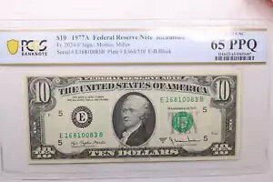 1977 A、10 ドル連邦準備銀行券、PCGS CU-65、PPQ、ストア #2045