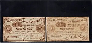 1863 WH �̃y�ACooper & Co Bankers Montrose PA �p�~���ꂽ���� 25c ����� 5c