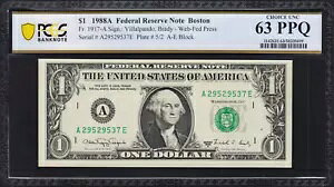 Fr.1917-A 1988A ボストン $1 Web Fed Press Note PCGS Choice 未流通 63 PPQ