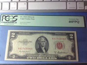 神父様1510 1953A $2.00 法定通貨札、PCGS 40PPQ (茶色)