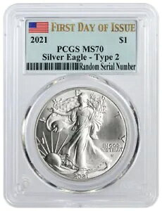 2021 $1 1 �I���X �V���o�[ �A�����J�� �C�[�O�� �^�C�v 2 PCGS MS70 FDOI �t���O ���x�� �R�C��
