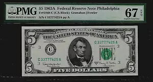 US 5 h 1963A PMG 67 EPQ UNC Fr #1968-C FRN tBftBA Oin/t@E[