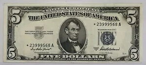 Billete De 5 D?lares Sello Azul Certificado De Plata A?O 1953 A Con Estrella�B