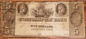 1841年 5ドル ペンシルベニア州アレンタウンのノーサンプトン銀行 廃止された紙幣