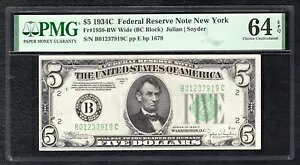 FRB 1959-BW 1934-C $5 FRN AM j[[NBj[[NB PMG UNC-64EPQ