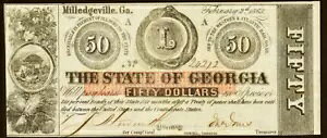GA $50 W[WAB MILLEDGEVILLE Crisp UNC 1863 N 2  2  Cr-7