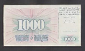 ??BOSNIA 1000 Dinara 1994 XF/AU+ P46b wmk: `FX{[h SMALL TCY VA #??