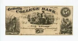 1860 年代の 5 ドルのローウェルズ大学銀行 - ニューヨーク州ビンガムトンの大学紙幣