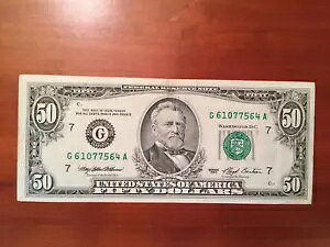 1993 レア $50 シカゴ (G) Fed Res Note Fr 2125-G - クリスプ AU - G61077564A