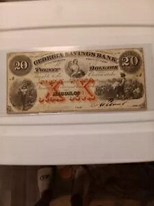 1863 年 $20 ジョージア貯蓄銀行、メーコン時代遅れ - 魅力的な XF - 希少なメモ!