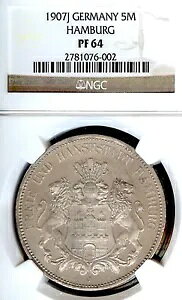 ドイツ諸州ハンブルク 1907年 5マルク硬貨 ターラー ターラー NGC PF 64 プルーフ UNC 希少
