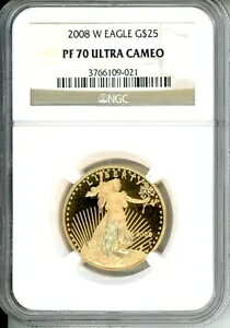 2008-W $25 ゴールド イーグル 1/2 オンス NGC PF70 PF-70 プルーフ PR70 カメオ 希少品!