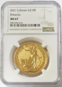 2021年 英国 100ポンド 1オンス ブリタニア金貨 NGC ミント ステート 67