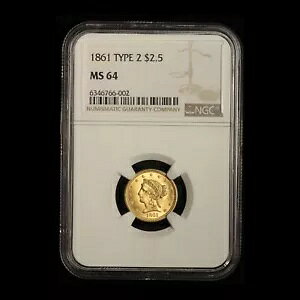 1861�N 2.50�h�� �S�[���h ���o�e�B �N�H�[�^�[�C�[�O�� - �^�C�v2 - NGC MS64 - ���������i�č��j