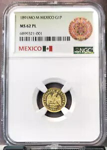 1891�N ���L�V�R �S�[���h 1�y�\ ��͕t���h NGC MS 62 PL ���Ɋ󏭂ȃv���[�t
