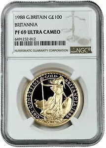 1988年 イギリス 100ポンド金貨 ブリタニア 1オンス NGC PF 69 UC